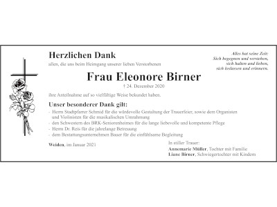 Danksagung Eleonore Birner, Weiden 400x300