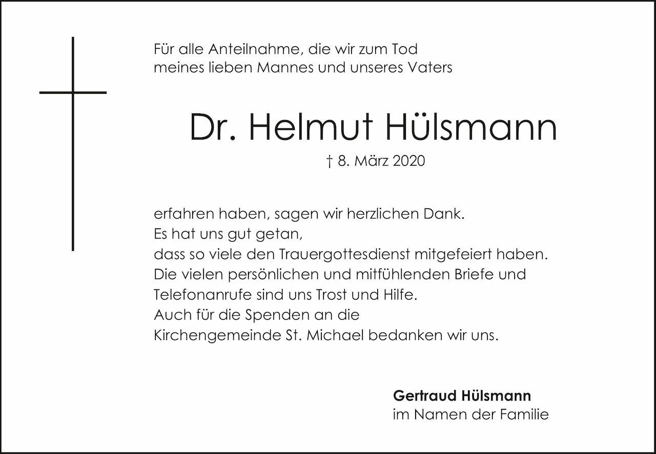 Danksagung Helmut Hülsmann