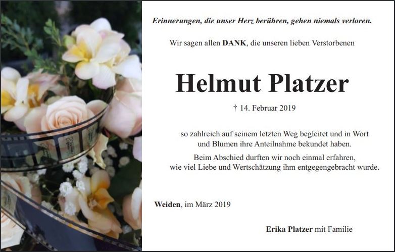 Danksagung Helmut Platzer Weiden