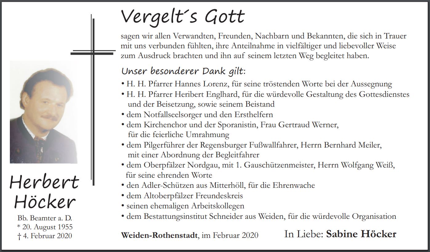 Danksagung Herbert Höcker, Rothenstadt