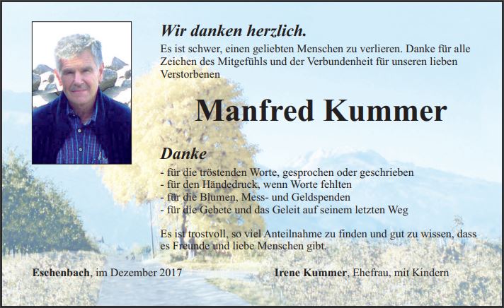 Danksagung Manfred Kummer Eschenbach