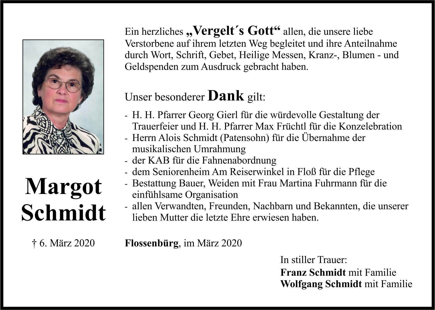 Danksagung Margot Schmidt, Flossenbürg