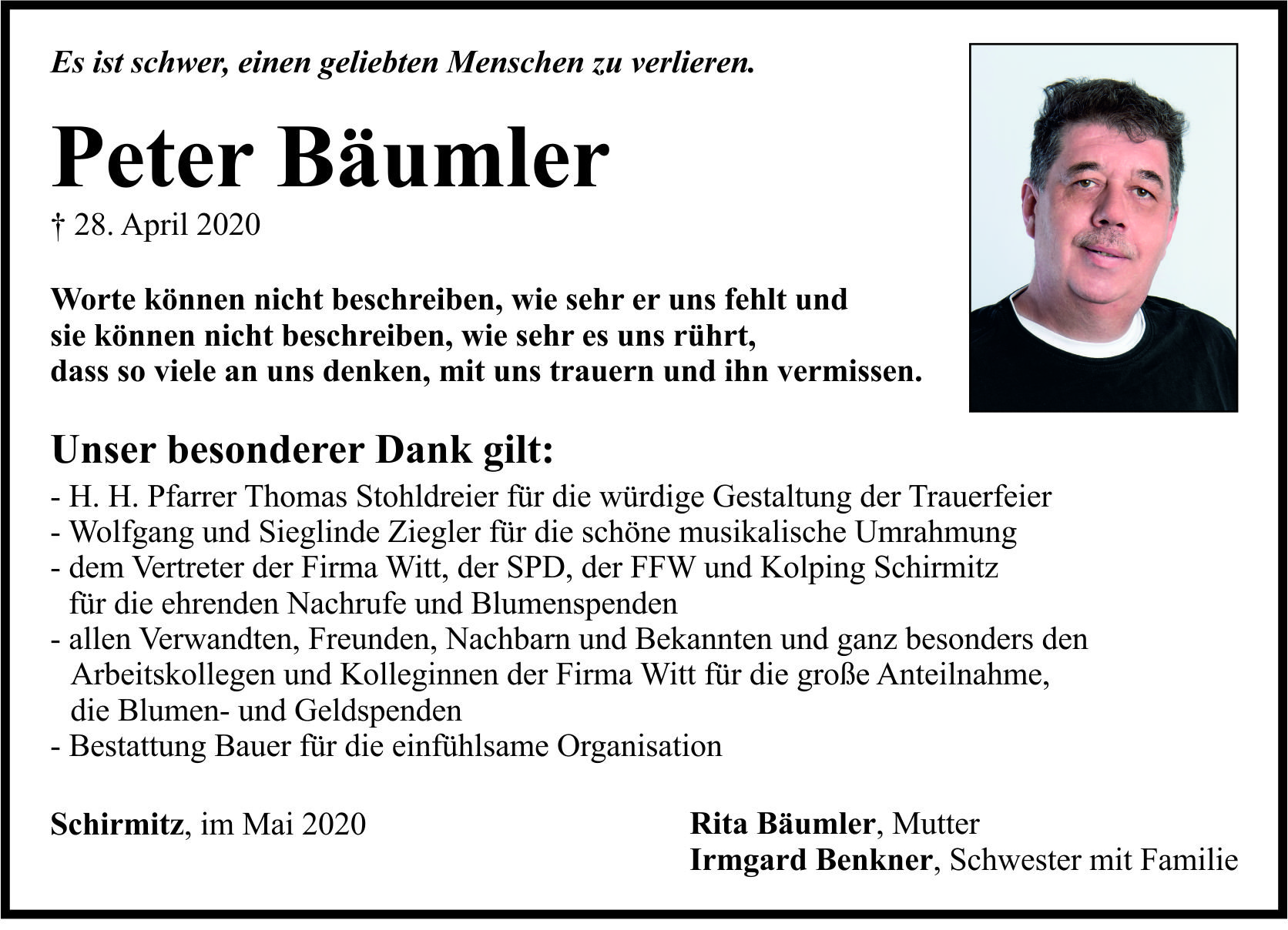 Danksagung Peter Bäumler