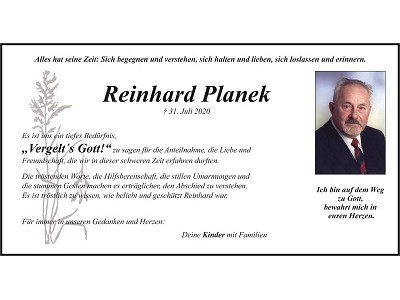 Danksagung Reinhard Planek Ullersricht 400x300