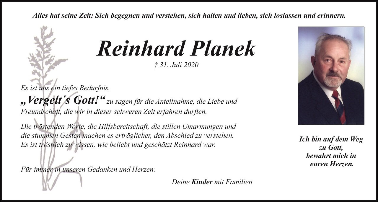 Danksagung Reinhard Planek Ullersricht