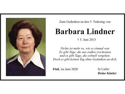 Gedenkanzeige Barbara Lindner 400