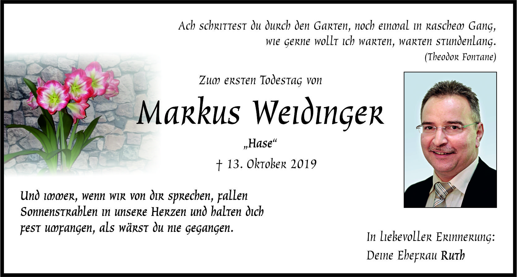 Gedenkanzeige Markus Weidinger,