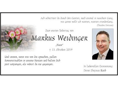 Gedenkanzeige Markus Weidinger, Pressath 400x300