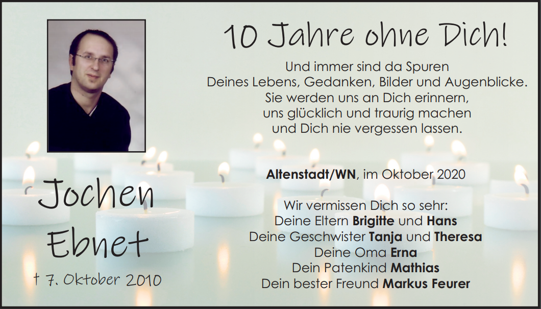 Memoriam-Anzeige Jochen Ebnet, Altenstadt W/N