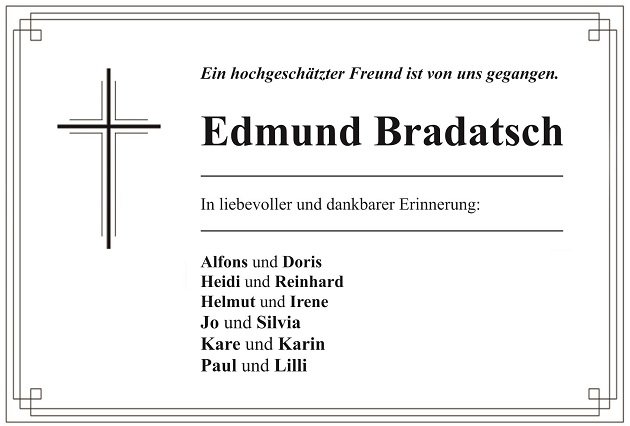 Nachruf Edmund Bradatsch Weiden Freundeskreis