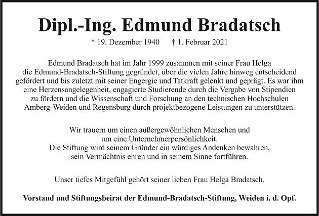 Nachruf Edmund Bradatsch Weiden Stiftung