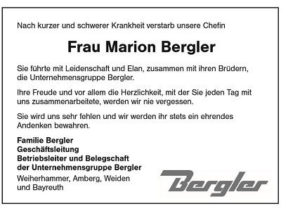 Nachruf Marion Bergler Weiden 400x300