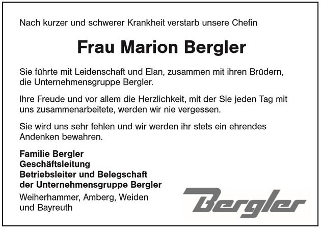 Nachruf Marion Bergler Weiden