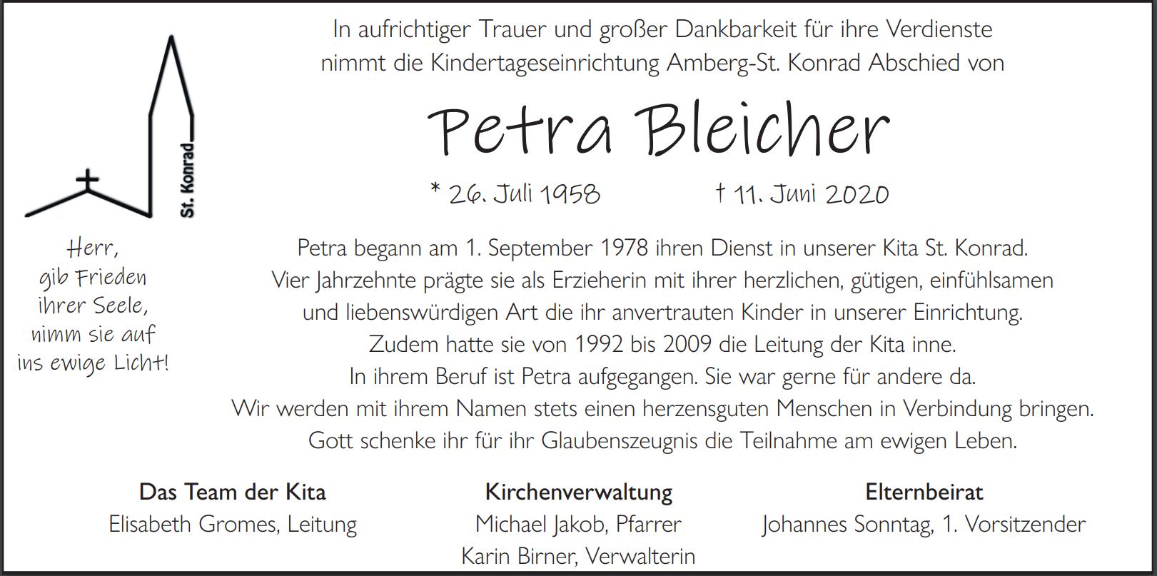 Nachruf Petra Bleicher, Amberg