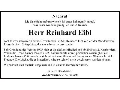 Nachruf Reinhard Eibl Pressath 400x300