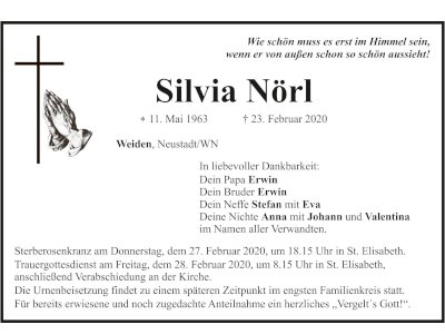 Traueranzeige Silvia Nörl, Weiden 400