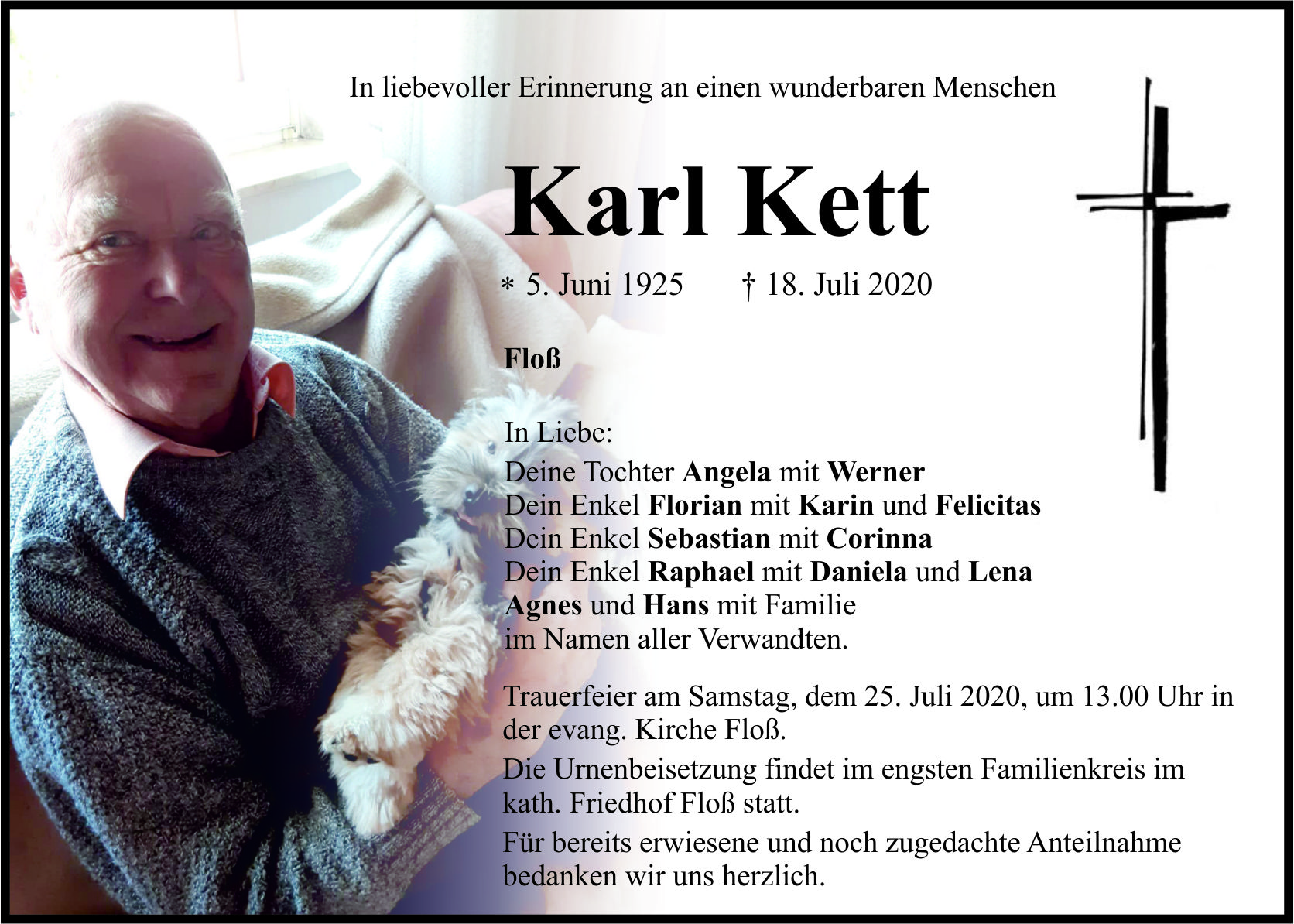 Traueranzeige Karl Kett