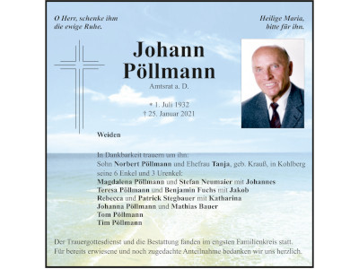 Traueranzeige Johann Pöllmann, Weiden.400x300