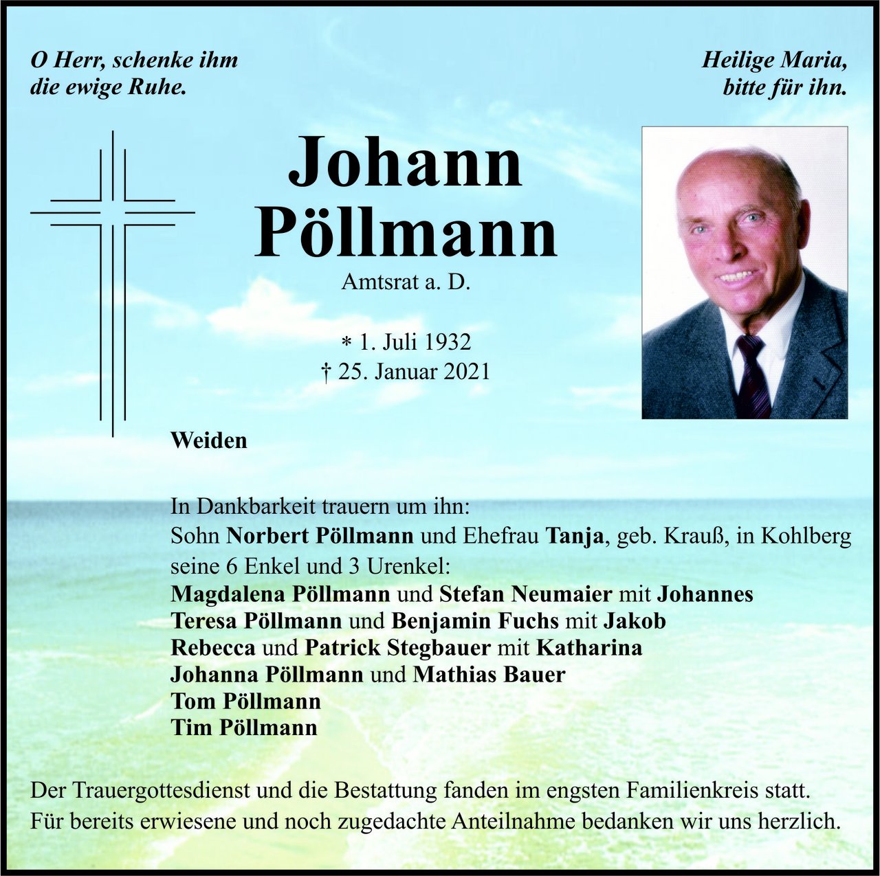Traueranzeige Johann Pöllmann, Weiden.