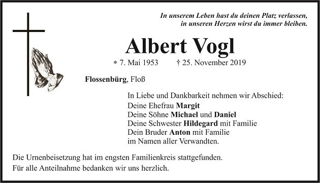 Traueranzeige Albert Vogl Flossenbürg