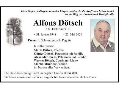 Traueranzeige Alfons Dötsch Pressath 400x300