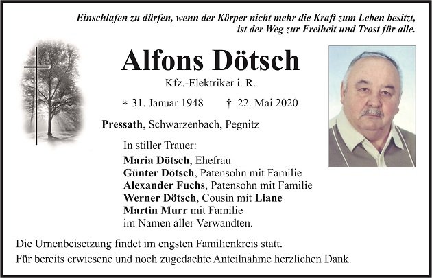 Traueranzeige Alfons Dötsch Pressath