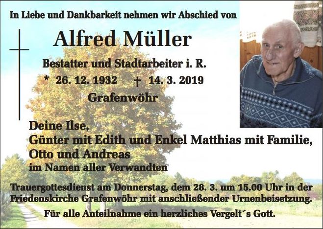 Traueranzeige Alfred Müller Grafenwöhr