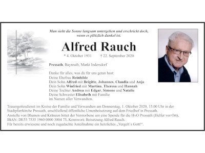 Traueranzeige Alfred Rauch, Pressath 400x300
