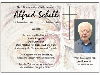 Traueranzeige Alfred Schell Weiden 400x300