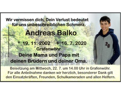 Traueranzeige Andreas Balko, Grafenwöhr400