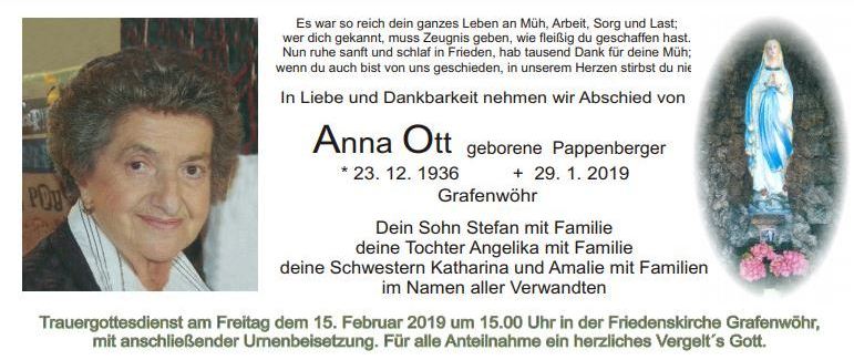 Traueranzeige Anna Ott Grafenwöhr
