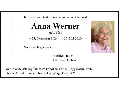 Traueranzeige Anna Werner Weiden 400x300
