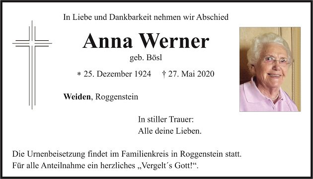 Traueranzeige Anna Werner Weiden