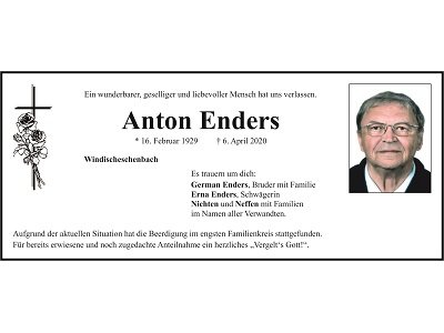 Traueranzeige Anton Enders 400
