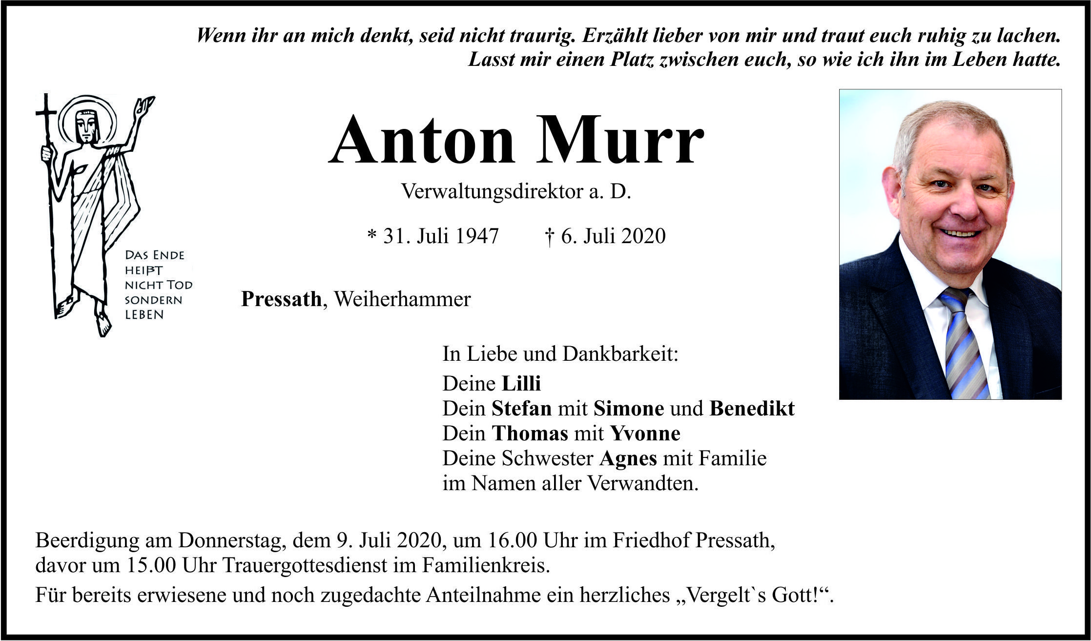 Traueranzeige Anton Murr, Pressath Weiherhammer
