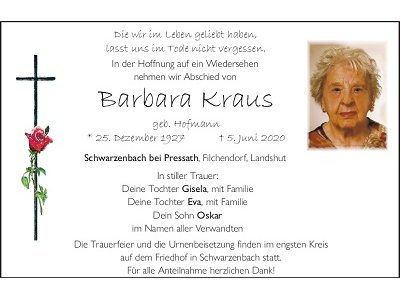 Traueranzeige Barbara Kraus 400