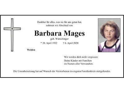 Traueranzeige Barbara Mages 400