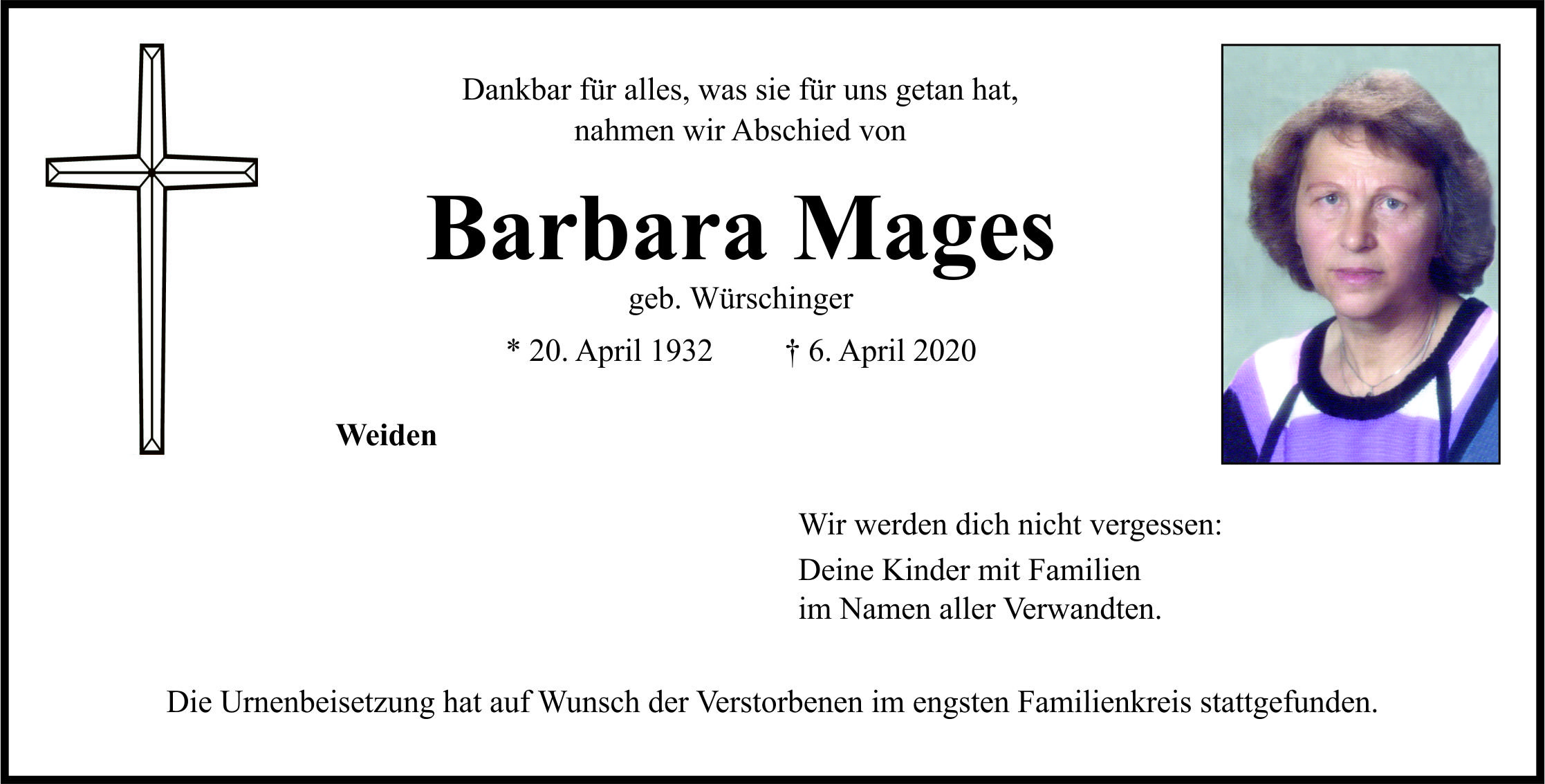 Traueranzeige Barbara Mages