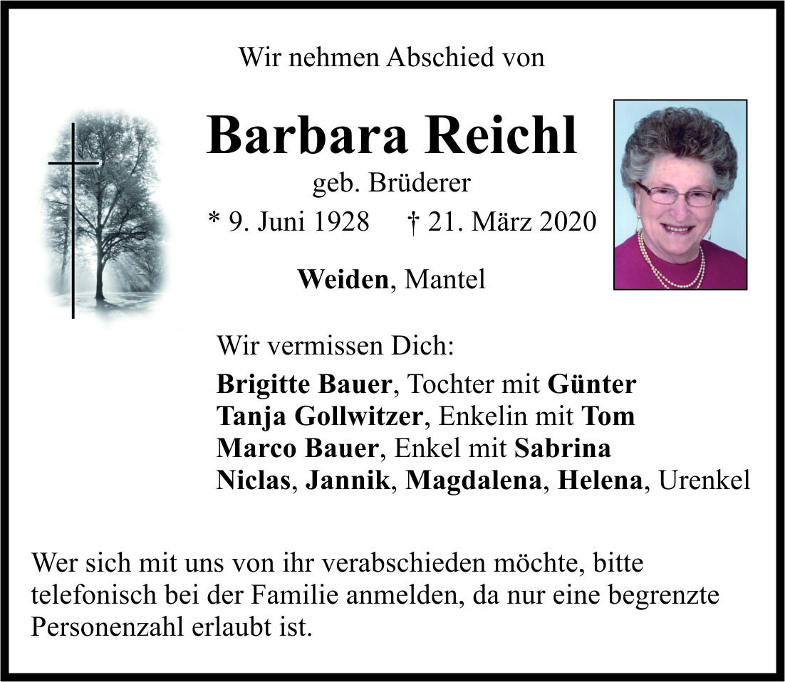 Traueranzeige Barbara Reichl
