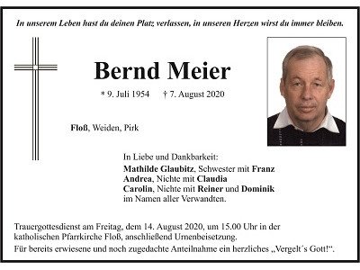 Traueranzeige Bernd Meier Floß 400x300