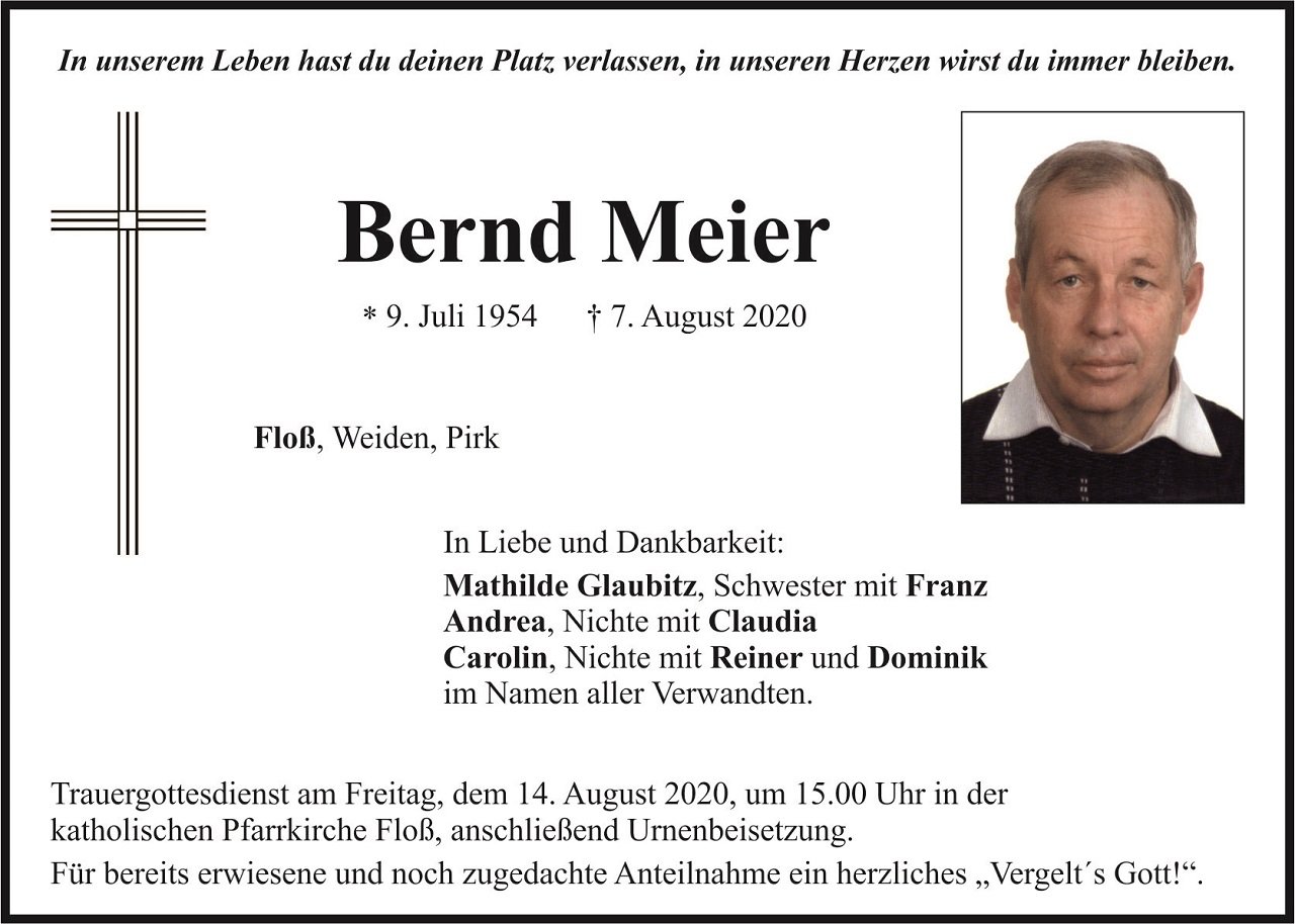 Traueranzeige Bernd Meier Floß