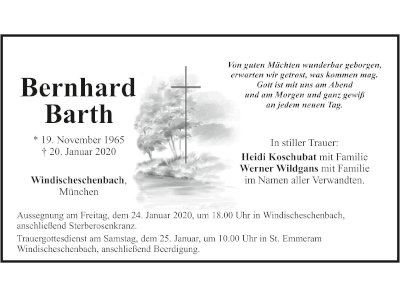 Traueranzeige Bernhard Barth, Windischeschenbach 400 300