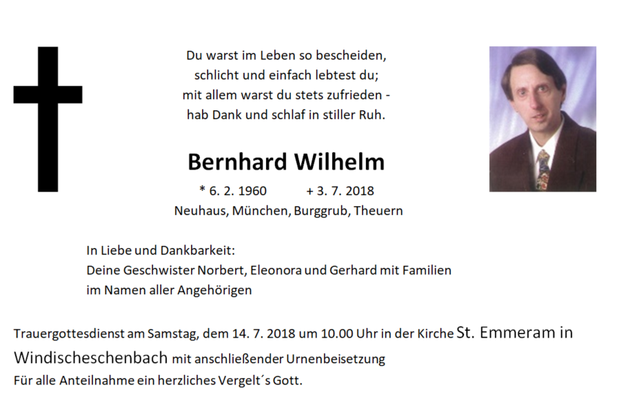 Traueranzeige Bernhard Wilhelm Neuhaus
