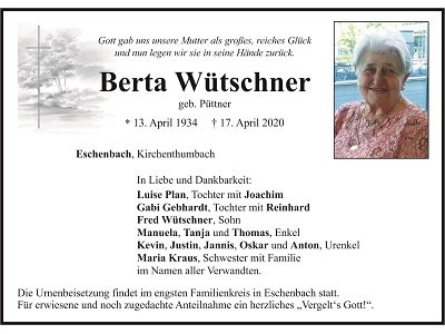 Traueranzeige Berta Wütschner 400