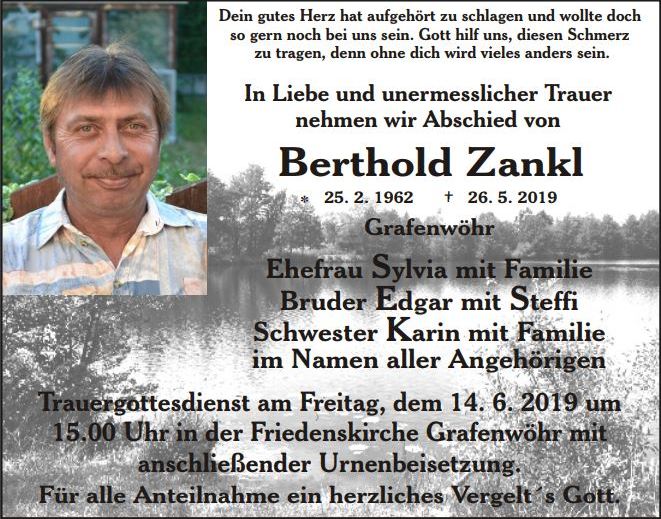 Traueranzeige Berthold Zankl Grafenwöhr