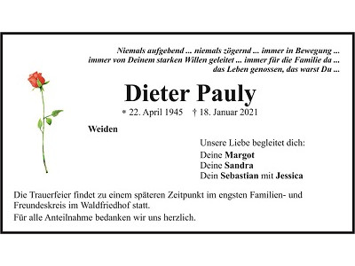 Traueranzeige Dieter Pauly Weiden 400x300