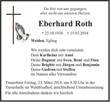 Traueranzeige Eberhard Roth Weiden