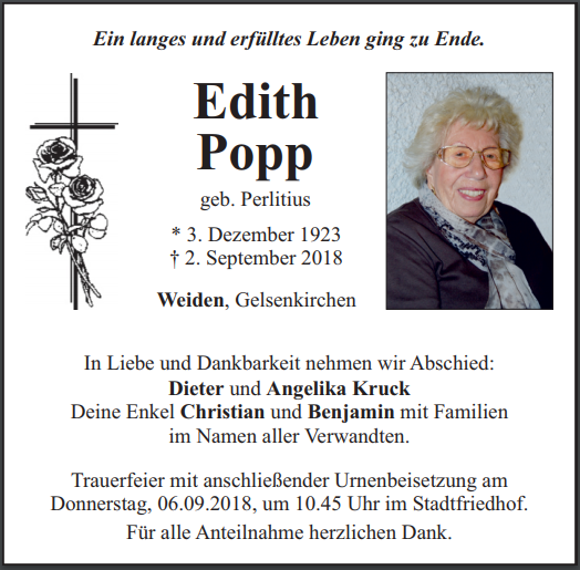 Traueranzeige Edith Popp Weiden