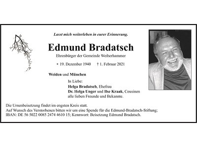 Traueranzeige Edmund Bradatsch Weiden 400x300