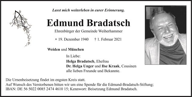 Traueranzeige Edmund Bradatsch Weiden